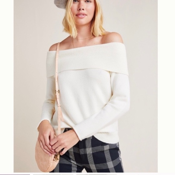 Anthropologie Shelby Cream Off-Shoulder Knit Sweater - Picture 1 of 8